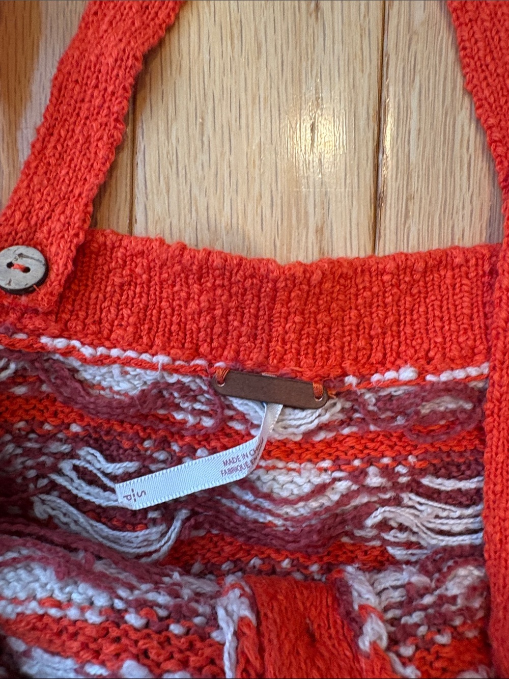 Free People Orange/Red Knit Button-Front Crop Top with Straps - Picture 2 of 6